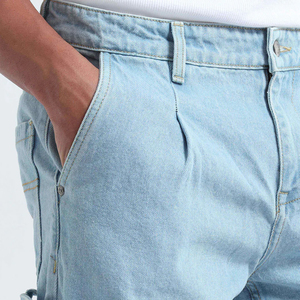 Pantalones Vaqueros Cargo Azul Claro para Hombre, Corte Holgado, Cintura Media, Estilo Casual, Verano, Algodón Lavado, Ligeros - Product Image 2