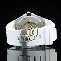 Reloj Mecánico Japonés Unisex Briva Jewels BJ-08 con Correa de Caucho, Analógico, Tono Oro Blanco, Moissanita, Caja de Acero Inoxidable de 41 mm