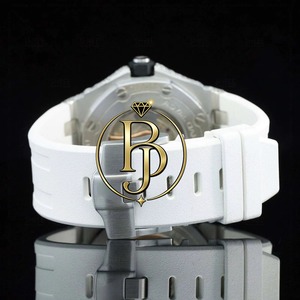 Briva Jewels BJ-08 Unisex Japanese Mechanical <b>Watch</b> Rubber Strap Analog White <b>Gold</b> Tone Moissanite 41mm Stainless Steel Case - Product Image 3