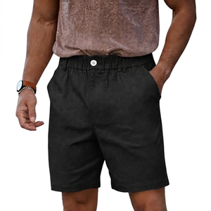 Men's <b>White</b> 100% Polyester Woolen Elastic Waist Mid Casual Solid Color Breathable Eco-Friendly Pockets <b>Knee</b> <b>Length</b> <b>Shorts</b> - Product Image 4