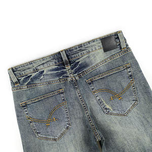Jean droit vintage personnalisé pour homme, taille mi-haute, en denim de coton et élasthanne, délavé, style rétro, OEM/ODM, collection Printemps - Product Image 5