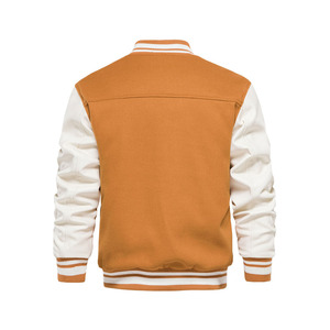 เสื้อแจ็คเก็ตวาร์ซิตี้สีส้มไหม้สำหรับผู้ชาย ผ้าขนสัตว์พรีเมียม แขนเสื้อตัดต่อสไตล์วิทยาลัย ติดกระดุมแบบ Snap  ออกแบบโลโก้ได้ตามต้องการ MOQ ต่ำ เสื้อโค้ทฤดูหนาว - Product Image 2