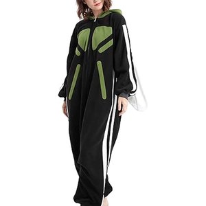 Combinaison en polaire à capuche verte personnalisée pour femmes, longue, douce, avec fermeture éclair sur le devant, design de dessin animé, pyjama d'hiver - Product Image 5