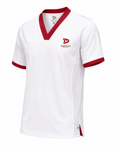 DRAVELLE T-shirt d'entraînement d'arts martiaux unisexe blanc à col en V avec bordure rouge, haut respirant en polyester - Product Image 3