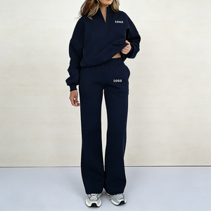 Conjunto de Dos Piezas de Forro Polar Grueso para Mujer con Logotipo Personalizado, Sudadera con Cierre y Pantalones Deportivos, Conjunto de Chándal con Capucha - Product Image 2