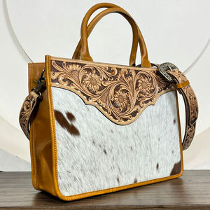 Bolso bandolera de hombro de cuero mecanizado a mano para mujer, bolsos de cuero de vaca de lujo, bolsos de mano diarios para mujer - Product Image 4