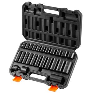 Set di 25 Chiavi a Bussola a Impatto da 3/8'' Profonde e Poco Profonde SAE 5/16''-1'' in Acciaio Legato Cr-Mo a 6 Punte per Riparazioni Auto - Product Image 1