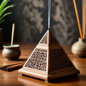 Diffuseur d'encens pour animaux écoresponsable authentique, brûleur Mubkhar, design traditionnel en bois d'acacia, gravure arabe pour bois de santal - Product Image 1