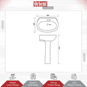Lavabo de Pedestal de Cerámica de Diseño de Lujo, Nuevo y de Calidad Premium para Baño, en Venta - Product Image 3