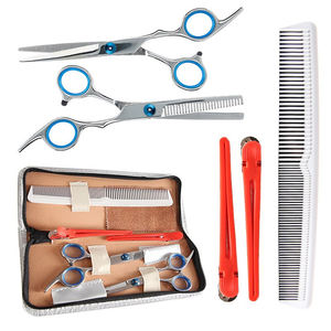 ชุดกรรไกรตัดผมมืออาชีพ สแตนเลส พร้อมหวีสองด้าน คลิปหนีบสีแดง หวีตัดผม อุปกรณ์จัดแต่งทรงผม - Product Image 1