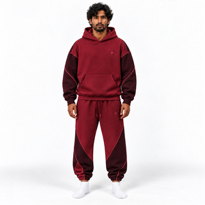 Conjunto de Sudadera con Capucha y Pantalones Jogger de Algodón Grueso Transpirable Personalizado para Hombre, Oversize con Paneles en Contraste y Bolsillo Canguro, Estilo Relajado - Product Image 2