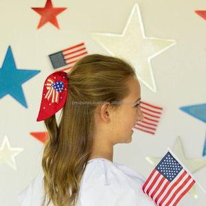 Chouchou perlé patriotique rouge blanc bleu perle de rocaille arc cheveux cravate 4 juillet à la main drapeau américain queue de cheval titulaire oem personnalisé - Product Image 2