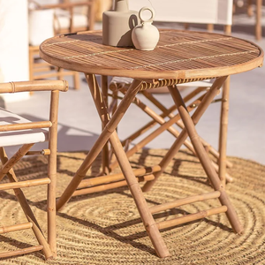 Rustic Bamboo Folding <b>Table</b> Round Bistro <b>Table</b> Eco-Friendly <b>Portable</b> Wooden Side <b>Table</b> For Outdoor Garden Backyard Event - Product Image 4