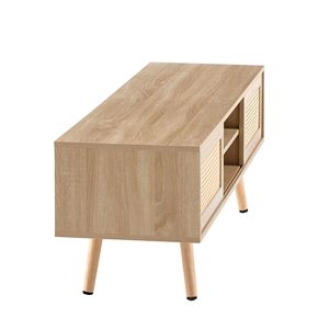 55.12 \ "mobile soggiorno in legno massello Console TV regolabile con doppie porte scorrevoli e rifiniture in Rattan - Product Image 3