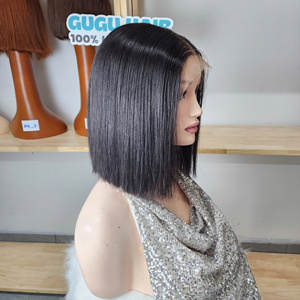 Perruque Bob Lisse Effet Osseux Densité 180% avec Fermeture en Dentelle Transparente 5x5 Cheveux Humains Vierges Vietnamiens Couleur Noir Naturel - Product Image 3
