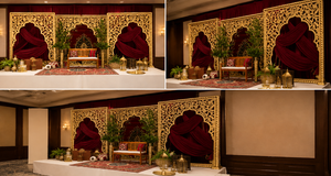 Mughal Palace-Style Mehrab <b>Arch</b> Panels For Islamic Weddings Royal Mughal Style Wedding Backdrop Golden Fiber <b>Frame</b> Stage Setup - Product Image 2