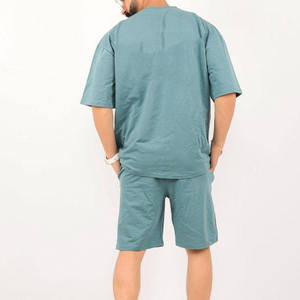 Men Unisex Custom Branded Woven Heavyweight <b>T</b>-Shirt Solid Pattern Shorts Set Oversized Two-Piece with Sleeves Quick Dry - Product Image 5