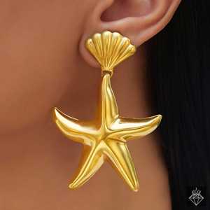 Pendientes colgantes finos PRAO, diseño de estrella de mar antideslustre inspirado en el océano - Product Image 1