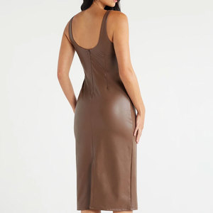 OEM Bulk Wholesale Cheap Custom Genuine Sheepskin Leather Knee-Length Shoulder Casual Dress Best Selling Women's Dress - Product Image 2