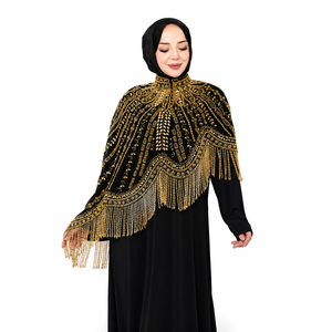 Elegante Capa Vintage Negra Bordada con Flecos Largos para Fiestas, Bodas y Eventos Nocturnos - Product Image 3