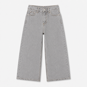 Pantalon en jean ample à jambe large pour filles, 100 % coton, teint en pièce, décontracté, taille mi-haute, respirant, écologique, vente en gros - Product Image 5