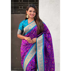 Elite Weaves <b>Purple</b> Premium Patola <b>Saree</b> Soft Silk Zari Woven with Contrast Weaves Indian & Pakistani Clothing 0.6g - Product Image 2
