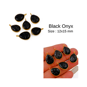 Handcrafted Black Onyx Teardrop <b>Pendant</b> with Gold Plated Flower Luxury Black <b>Crystal</b> Necklace Supply Fashion <b>Pendants</b> & Charms - Product Image 4