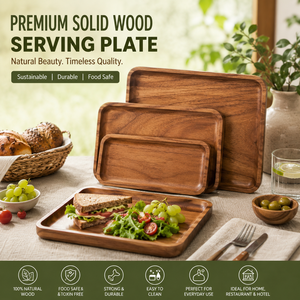 Ensemble de plateaux de service en bois d'acacia, modernes, multifonctionnels, empilables, à un seul niveau, finition polie, rangement, cuisine, maison, hôtel, restaurant - Product Image 5