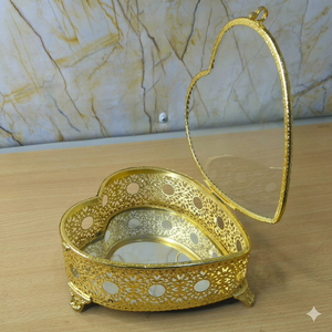 Luxury Heart Shaped Gold Filigree Jewelry <b>Box</b> Vintage Mirror Base Decorative Metal <b>Keepsake</b> Case Wedding Gift Trinket Organizer - Product Image 5
