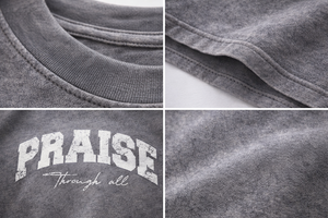 Camiseta 'Praise Through All' de Alta Calidad con Lavado Vintage - Gris Desgastado, 100% Algodón, Estilo Hip Hop Oversize para Hombre - Product Image 6