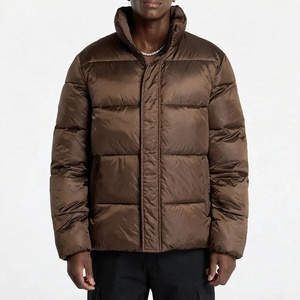 Doudoune matelassée marron pour homme, manteau d'hiver épais en duvet, col montant, chaud, style streetwear décontracté - Product Image 1