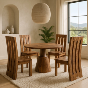 Ensemble de salle à manger rond en teck de qualité supérieure ARTERRA, table basse moderne avec chaises pour la maison et la villa - Product Image 6