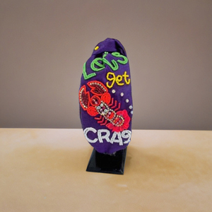 Handmade Let Get Cray Lobster Beaded <b>Headband</b> Fun Slogan Embroidered Knot Women and Girl Fashion Comfortable Soft Party Hairband - Product Image 1
