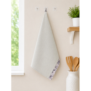 Linen Natural Beige <b>Kitchen</b> Tea <b>Towel</b> | Decorative Floral Border Dish <b>Towel</b> | Minimalist Reusable <b>Hand</b> <b>Towel</b> | Premium Home Text - Product Image 3