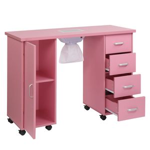 Table de manucure rose en MDF à une porte et 4 tiroirs avec rangement pratique - Product Image 3