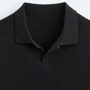 Wholesale Men's Black <b>Half</b> Sleeve for <b>Shirt</b> 100% Cotton Jersey Woven Solid Casual Front Logo <b>Button</b> Regular Fit 240g - Product Image 2