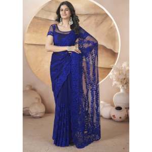 Organza Straight Silhouette Saree with Zari Embroidery and Stonework for Party Wear <b>Natural</b> Waistline - Product Image 3