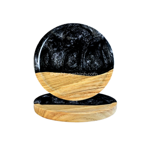 Wooden Mixed <b>Epoxy</b> <b>Resin</b> Coasters Natural Wood <b>Black</b> <b>Resin</b> Inlay Made In Vietnam Hand Wash Only - Product Image 6