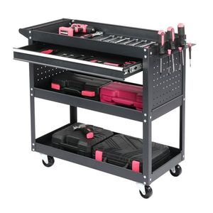 Carrello Portautensili in Metallo a 3 Ripiani, Resistente, con Pannello Forato Rimovibile, 4 Ganci, Capacità di Carico 150 kg, Ampio Spazio di Stoccaggio - Product Image 3