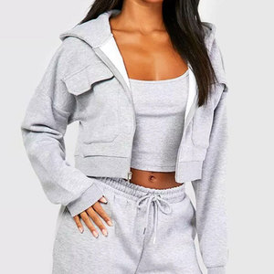 Ensemble de survêtement gris à capuche pour femme, manches longues, coupe ample, décontracté, pour l'automne, avec poches latérales, taille élastique, 100 % coton - Product Image 5