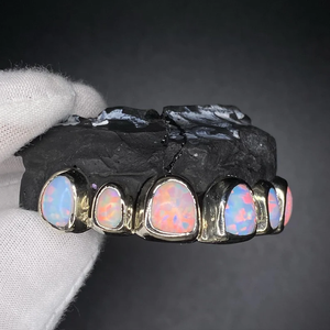 Grillz dentaire Hiphop en or massif plaqué 22 carats avec incrustation d'opale, pour homme, usage quotidien, sertissage clos, bijou corporel - Product Image 3