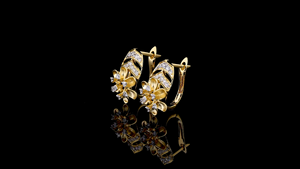 Pendientes de Diamantes Cultivados en Laboratorio con Diseño Floral |   Joyería de Lujo para Bodas en Oro Amarillo | - Product Image 3