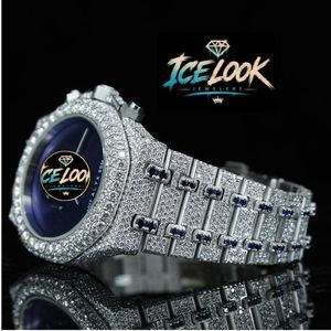 นาฬิกาโครโนกราฟ Ice Look หรูหรา หน้าปัดสีน้ำเงิน สายสแตนเลสขนาด 20 มม. ขอบตัวเรือนประดับเพชร ขนาด 40 มม. ระบบกลไก สำหรับทั้งชายและหญิง - Product Image 4