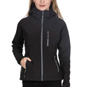 <b>Women's</b> <b>Black</b> Soft Shell Jacket <b>Hooded</b> Zip Up Stand Collar Outdoor <b>Coat</b> - Product Image 1