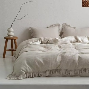 Juego de Edredón de Lino Blanco con Volantes y Borde de Encaje, Fundas de Almohada, Ropa de Cama de Estilo Europeo para el Hogar y el Dormitorio - Product Image 4