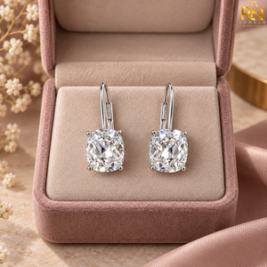 Pendientes colgantes con diamante cultivado en laboratorio de corte cojín, estilo antiguo de mina, con cierre de palanca |   Piezas de Joyería Fina de Oro Sólido de 9K, 14K y 18K - Product Image 3