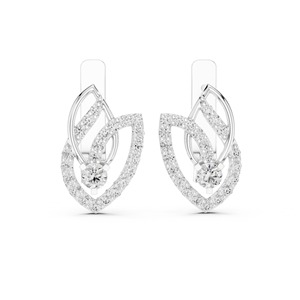 Boucles d'oreilles clous motif feuille avec fermoir Omega, inspirées de la nature, cadeau d'anniversaire, diamant Moissanite taille ronde, boucles d'oreilles de mariage - Product Image 1