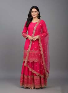 Designer Party Wear Embroidery Sequence Work Faux Georgette <b>Top</b> With Bottom And Embroidery Sequence Work Net Dupatta Set - Product Image 3