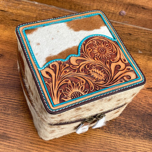 Venta al por mayor de cuero de vaca hecho a mano personalizado cajas de almacenamiento de joyas de gran tamaño organizador caja cuadrada de cuero con herramientas caja de joyería de viaje - Product Image 2