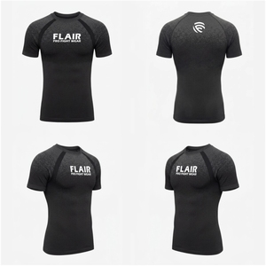 Flair <b>Men's</b> <b>Black</b> Raglan Sleeve Compression <b>Shirt</b> Quick Dry <b>Slim</b> <b>Fit</b> Sporty O-Neck Base Layer - Product Image 6